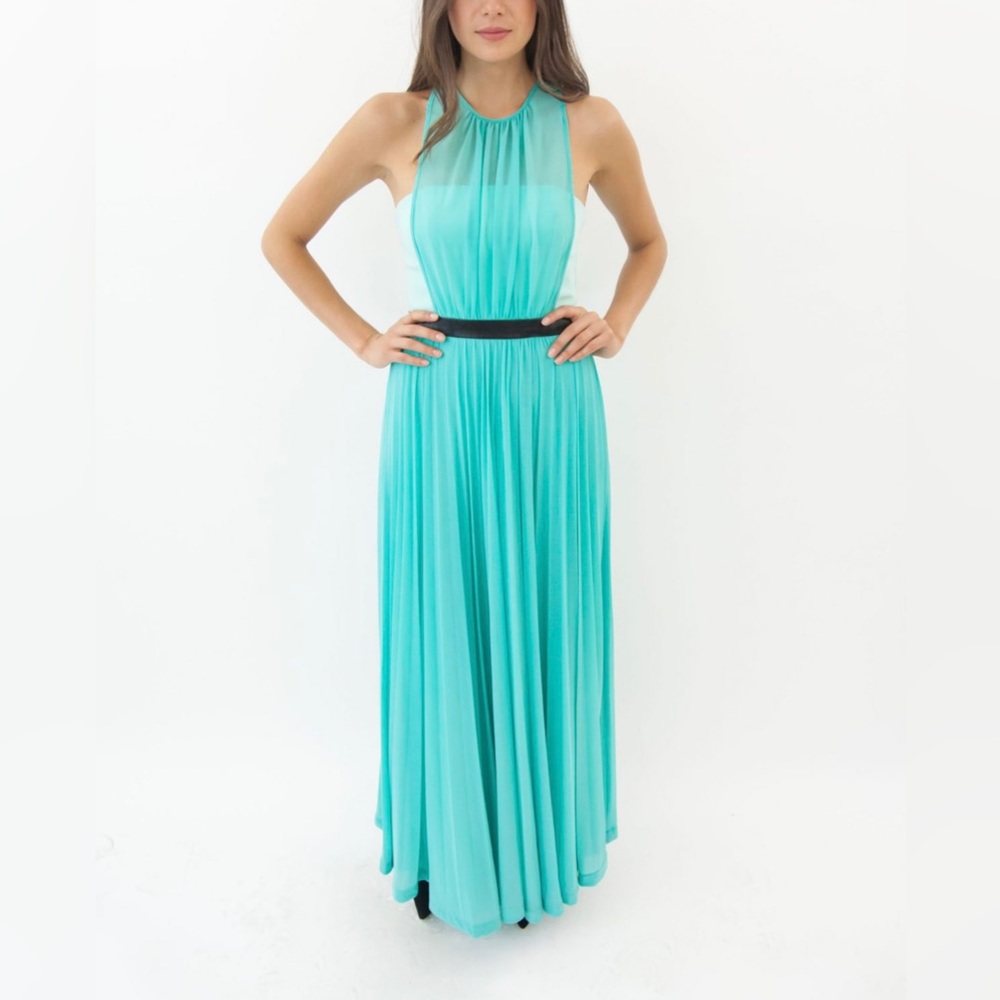 ABS by Allen Schwartz sheer overlay mint gown